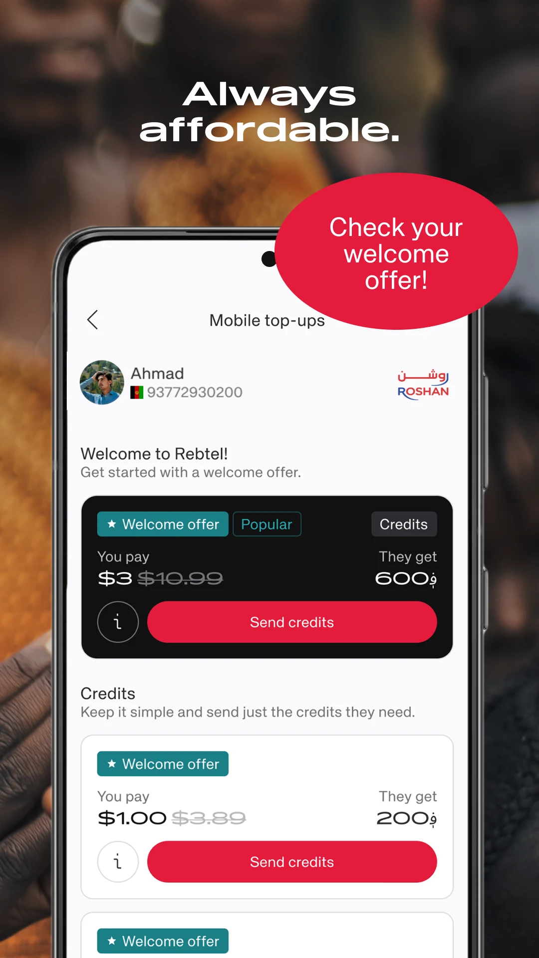 Rebtel: Recharges and calls screenshot